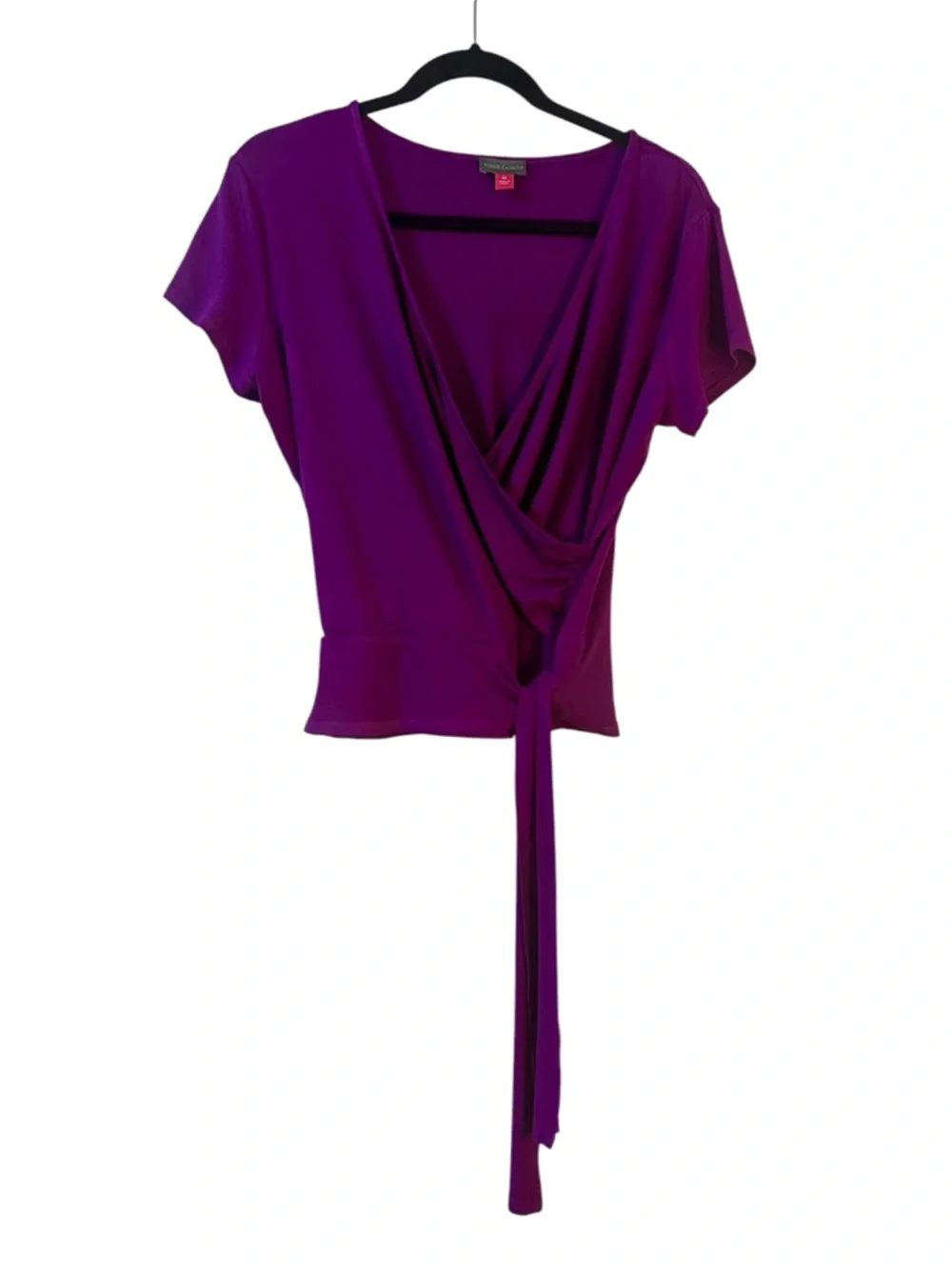 Vince Camuto Faux Wrap Top Tie Waist Cap Sleeve Blouse Purple Size M - Picture 3 of 7